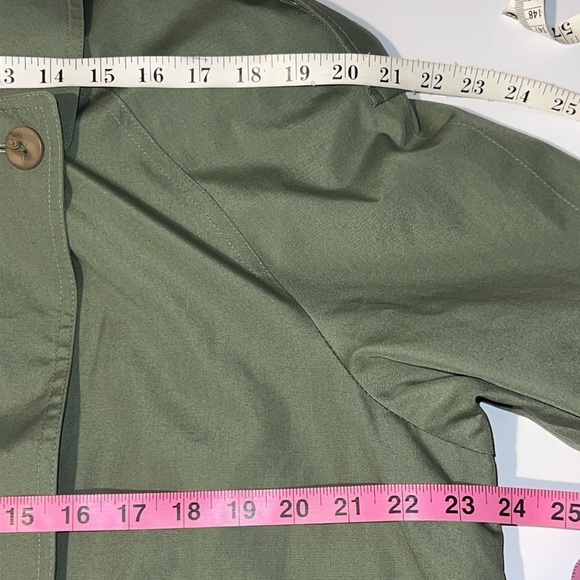 London Fog Avacado Green Trench Coat Double Breasted Belt Size 14 Regular - Picture 13 of 15